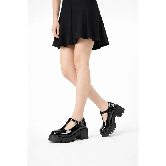 Dream Pairs Chunky Platform Mary Jane Shoes Black Patent Lug Sole 8.5 - Picture 1 of 12